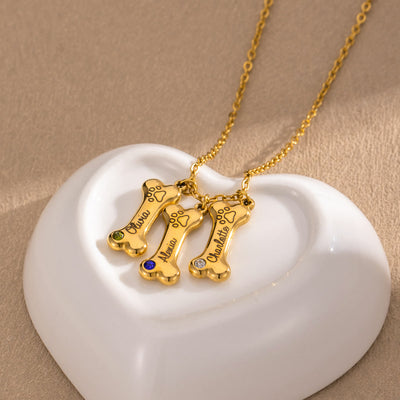 Olivenorma Custom Stainless Steel Dog Bone Birthstone Necklace