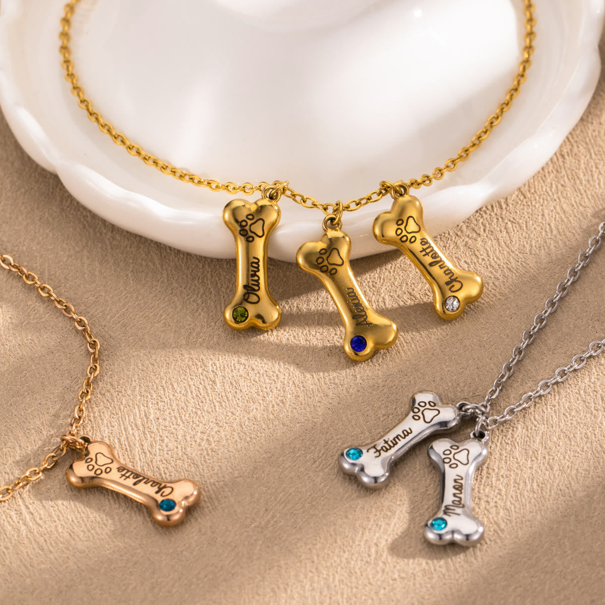 Olivenorma Custom Stainless Steel Dog Bone Birthstone Necklace