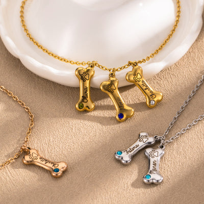 Olivenorma Custom Stainless Steel Dog Bone Birthstone Necklace