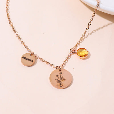 Olivenorma Custom Birth Flower Birthstone Stainless Steel Necklace