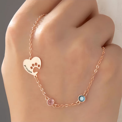 Olivenorma Custom Hollow Heart Dog Paw Birthstone Necklace