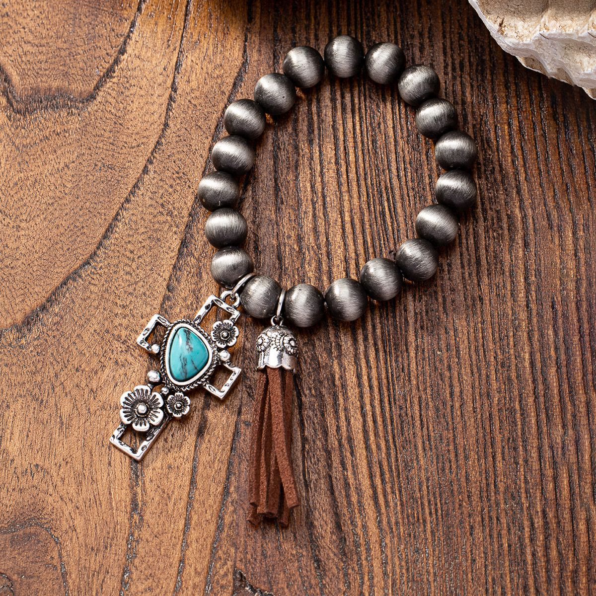 Olivenorma Retro Western Style Turquoise Metal Crystal Beaded Bracelet
