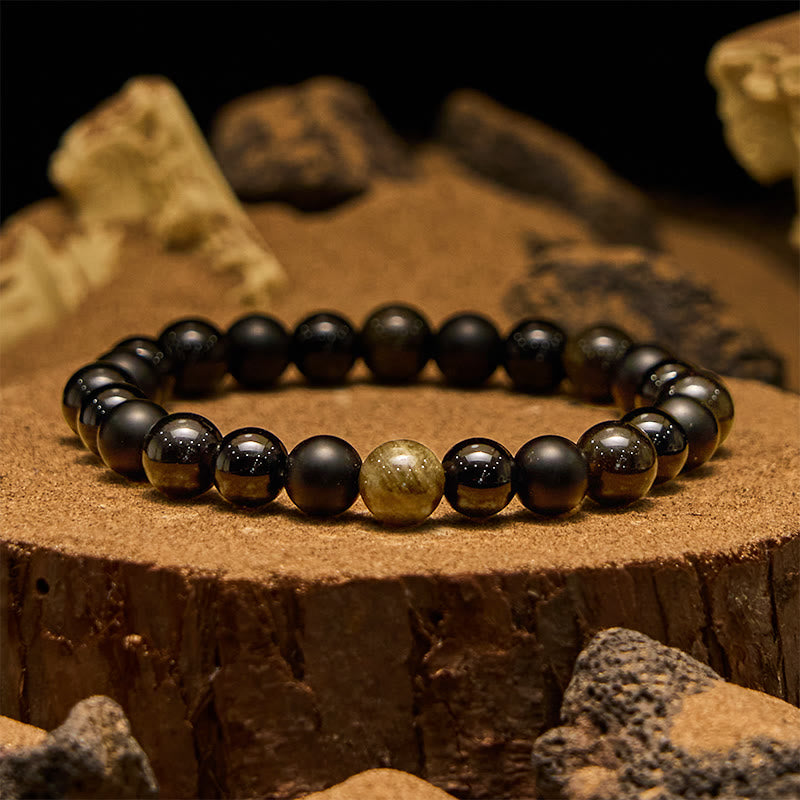Olivenorma Black Onyx Golden Obsidian Beaded Men Bracelet