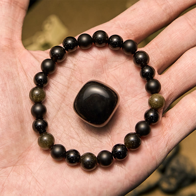 Olivenorma Black Onyx Golden Obsidian Beaded Men Bracelet