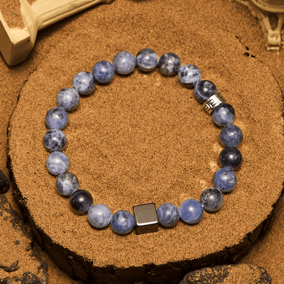 Olivenorma 8mm Square Cut Hematite Sodalite Beads Bracelet