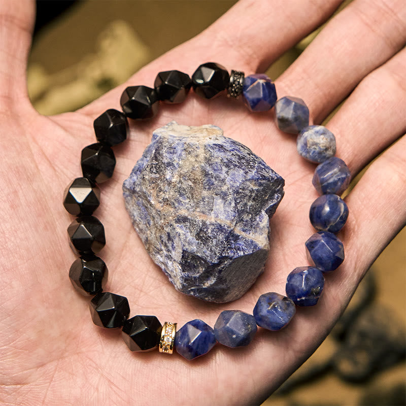 Olivenorma Faceted Natural Obsidian Sodalite Beads Bracelet