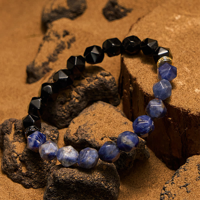 Olivenorma Faceted Natural Obsidian Sodalite Beads Bracelet