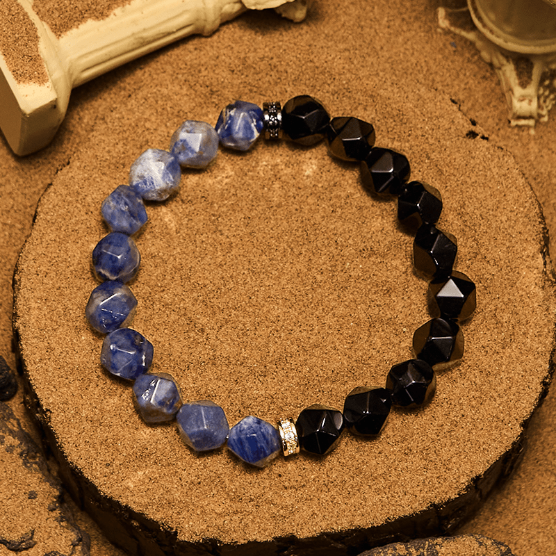 Olivenorma Faceted Natural Obsidian Sodalite Beads Bracelet