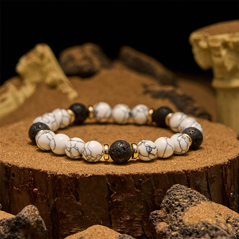 Olivenorma Natural Lava Stone White Turquoise Beaded Bracelet