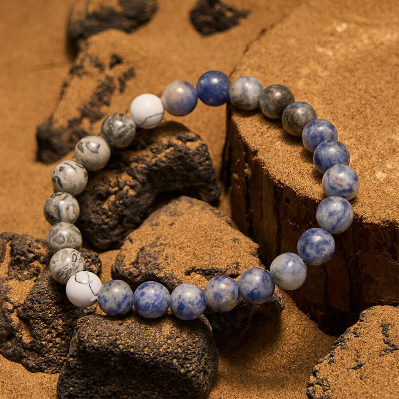 Olivenorma Natural Blue Sodalite Grey Jasper Beaded Bracelet