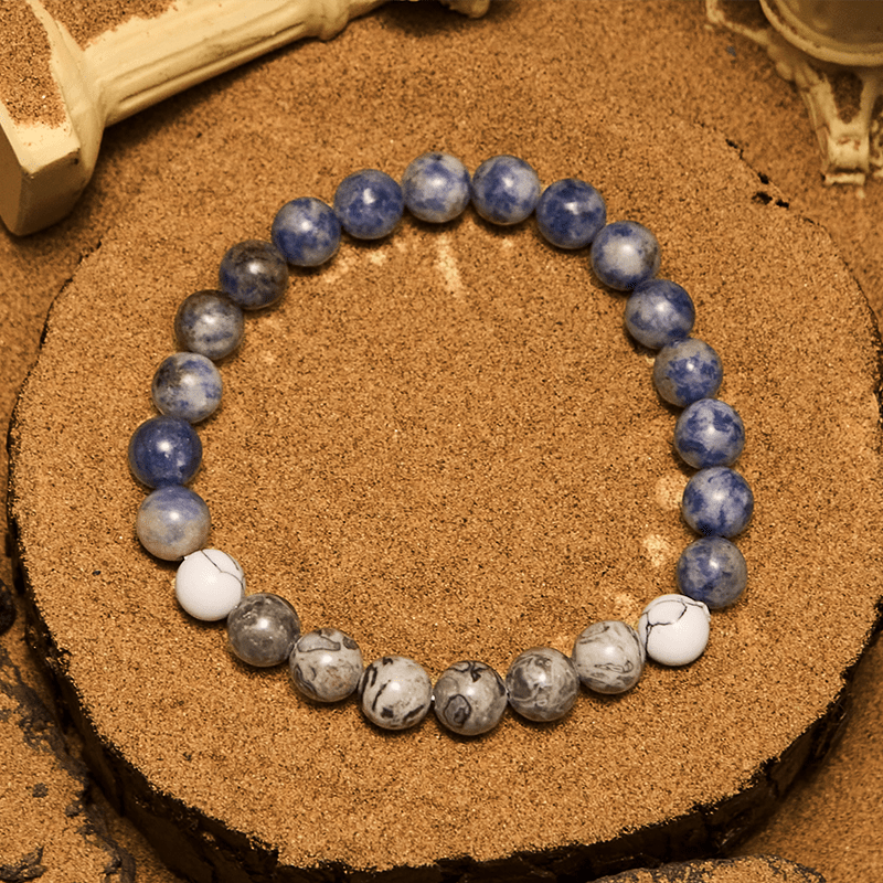 Olivenorma Natural Blue Sodalite Grey Jasper Beaded Bracelet