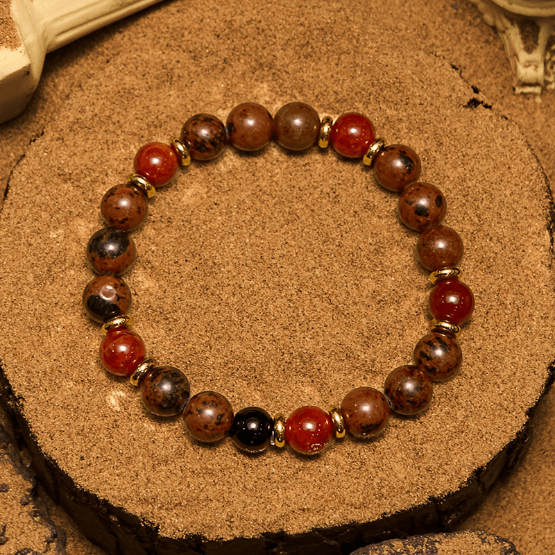 Olivenorma Natural Mahogany Obsidian Red Coral Beaded Bracelet