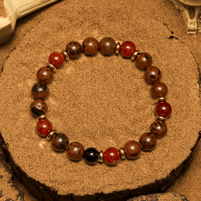 Olivenorma Natural Mahogany Obsidian Red Coral Beaded Bracelet