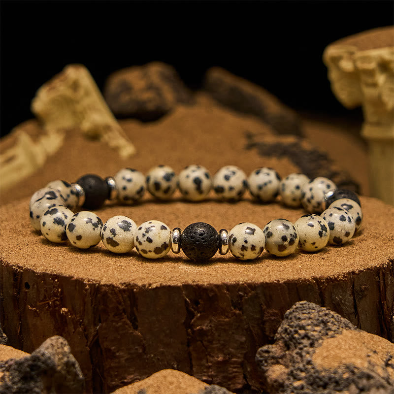 Olivenorma Natural Dalmatian Jasper Lava Stone Beaded Bracelet