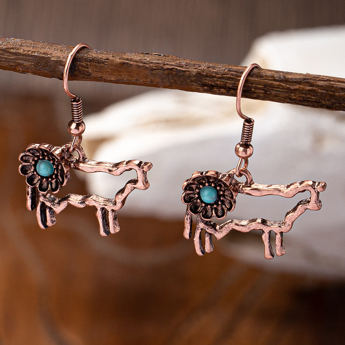 Olivenorma Retro Western Style Turquoise Metal Earrings