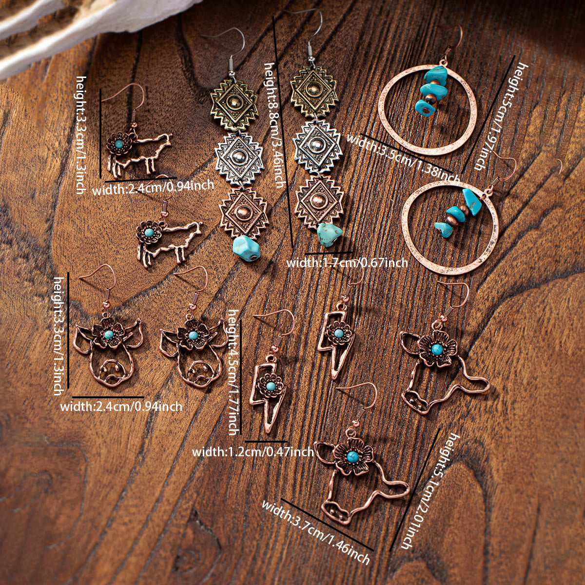 Olivenorma Retro Western Style Turquoise Metal Earrings
