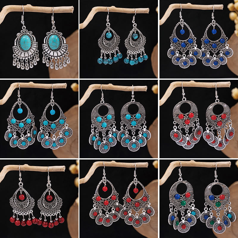 Olivenorma Retro Ethnic Style Bohemian Tassel Turquoise Earrings