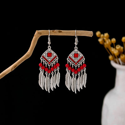Olivenorma Retro Ethnic Style Bohemian Tassel Turquoise Earrings