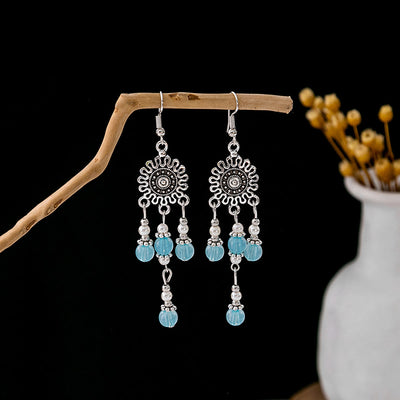 Olivenorma Retro Ethnic Style Bohemian Tassel Turquoise Earrings
