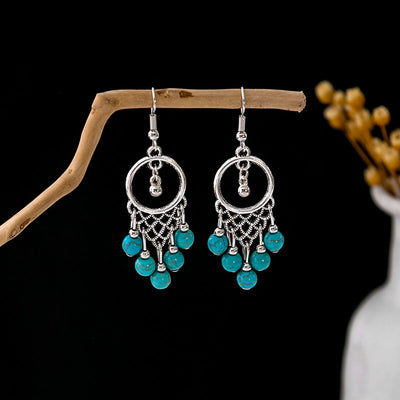 Olivenorma Retro Ethnic Style Bohemian Tassel Turquoise Earrings