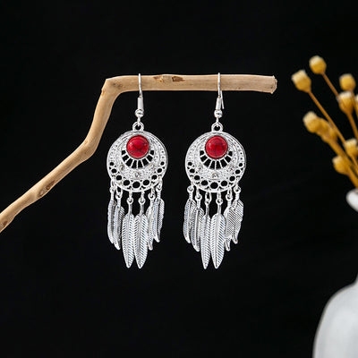 Olivenorma Retro Ethnic Style Bohemian Tassel Turquoise Earrings
