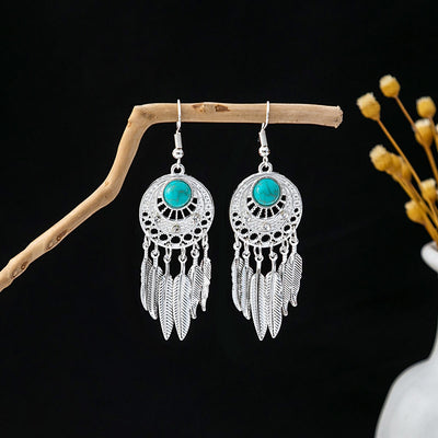 Olivenorma Retro Ethnic Style Bohemian Tassel Turquoise Earrings