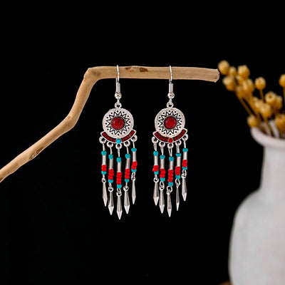 Olivenorma Retro Ethnic Style Bohemian Tassel Turquoise Earrings