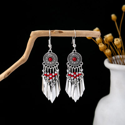 Olivenorma Retro Ethnic Style Bohemian Tassel Turquoise Earrings