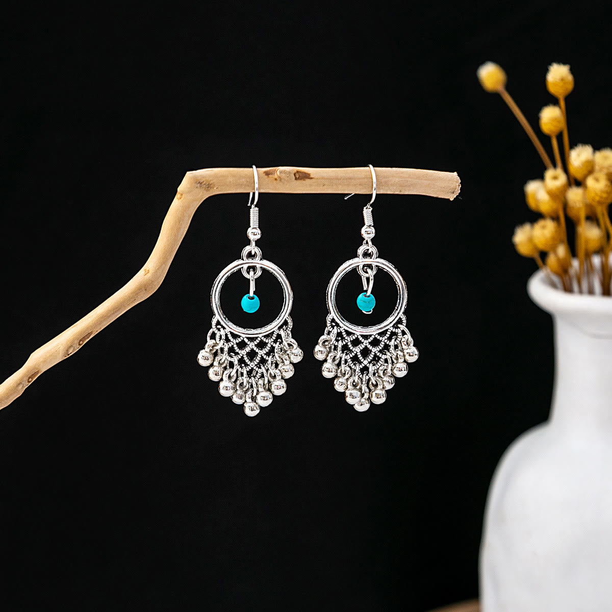 Olivenorma Retro Ethnic Style Bohemian Tassel Turquoise Earrings