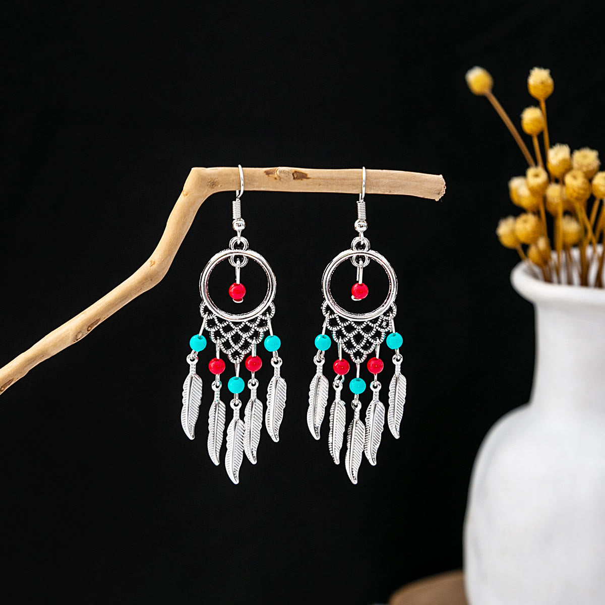 Olivenorma Retro Ethnic Style Bohemian Tassel Turquoise Earrings