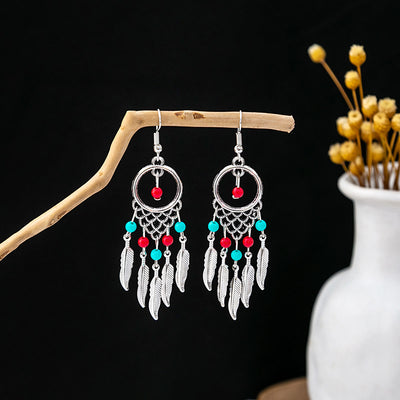 Olivenorma Retro Ethnic Style Bohemian Tassel Turquoise Earrings
