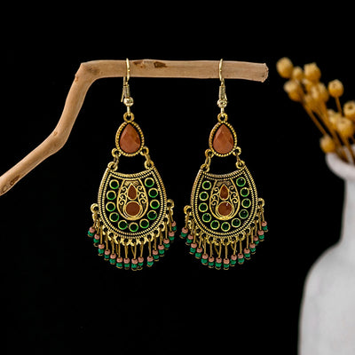 Olivenorma Retro Ethnic Style Bohemian Tassel Turquoise Earrings
