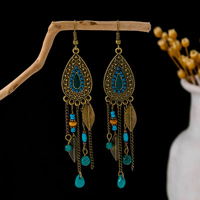 Olivenorma Retro Ethnic Style Bohemian Tassel Turquoise Earrings
