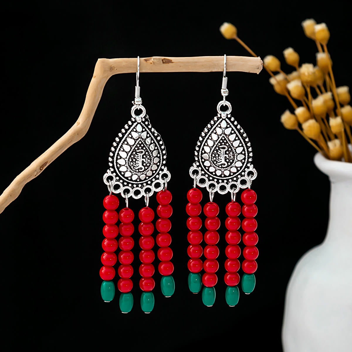 Olivenorma Retro Ethnic Style Bohemian Tassel Turquoise Earrings