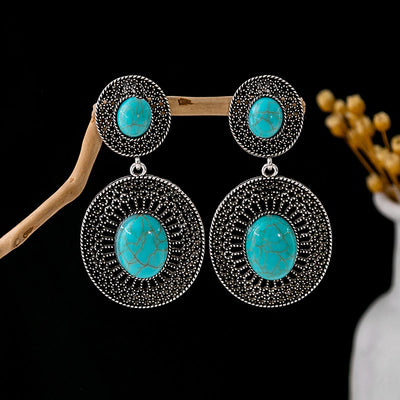 Olivenorma Retro Ethnic Style Bohemian Tassel Turquoise Earrings