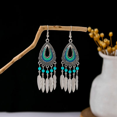 Olivenorma Retro Ethnic Style Bohemian Tassel Turquoise Earrings