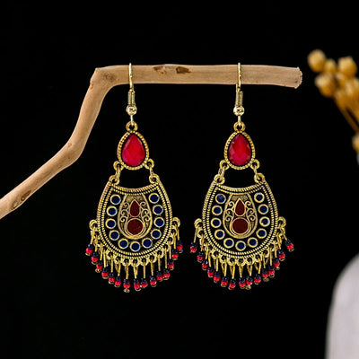 Olivenorma Retro Ethnic Style Bohemian Tassel Turquoise Earrings