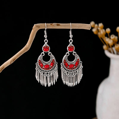 Olivenorma Retro Ethnic Style Bohemian Tassel Turquoise Earrings
