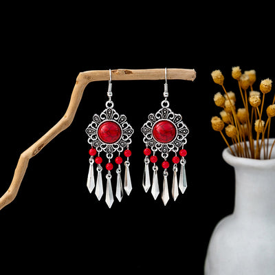 Olivenorma Retro Ethnic Style Bohemian Tassel Turquoise Earrings