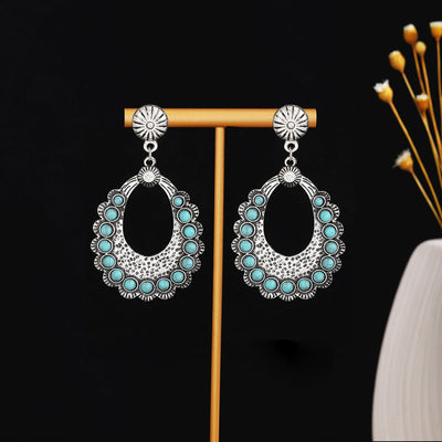 Olivenorma Retro Ethnic Style Bohemian Tassel Turquoise Earrings