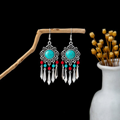 Olivenorma Retro Ethnic Style Bohemian Tassel Turquoise Earrings
