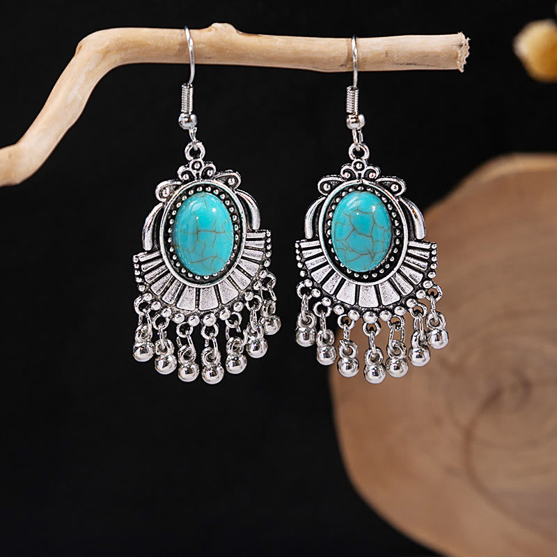 Olivenorma Retro Ethnic Style Bohemian Tassel Turquoise Earrings