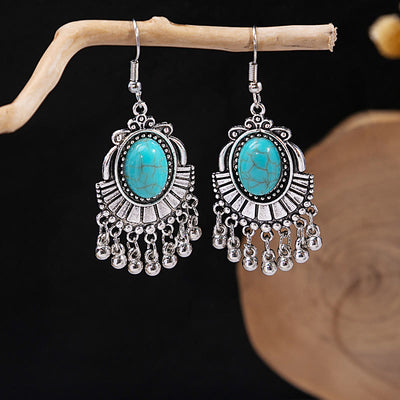 Olivenorma Retro Ethnic Style Bohemian Tassel Turquoise Earrings