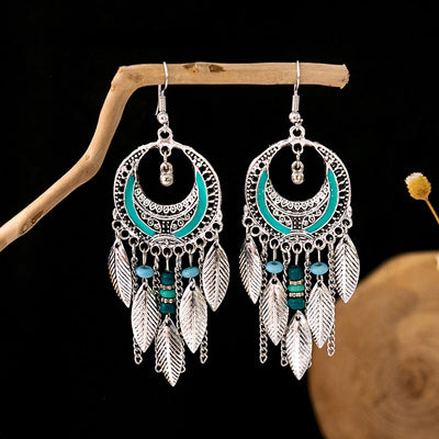 Olivenorma Retro Ethnic Style Bohemian Tassel Turquoise Earrings