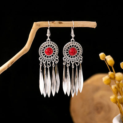 Olivenorma Retro Ethnic Style Bohemian Tassel Turquoise Earrings