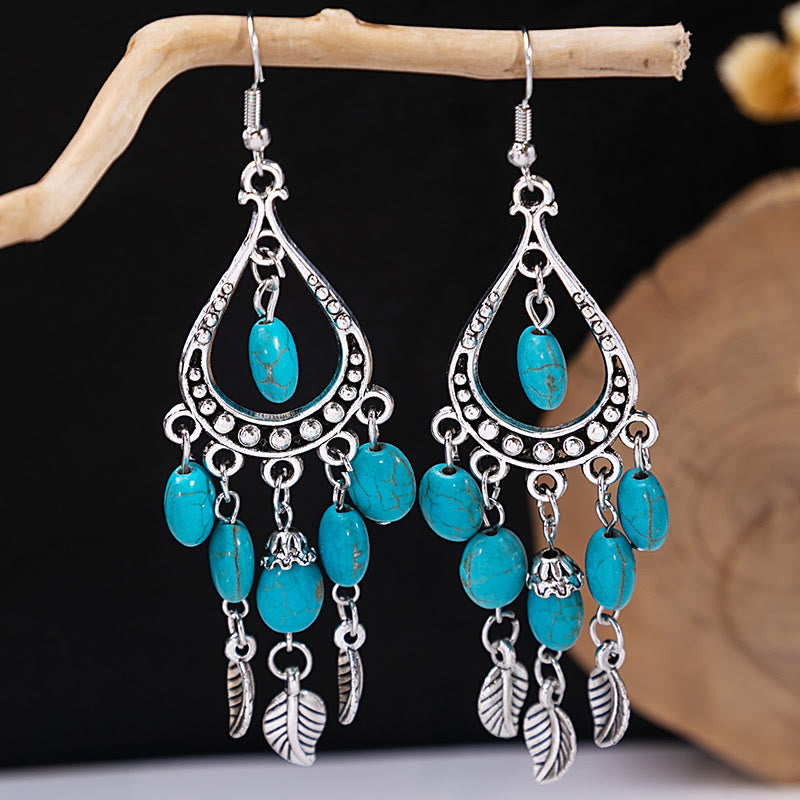 Olivenorma Retro Ethnic Style Bohemian Tassel Turquoise Earrings