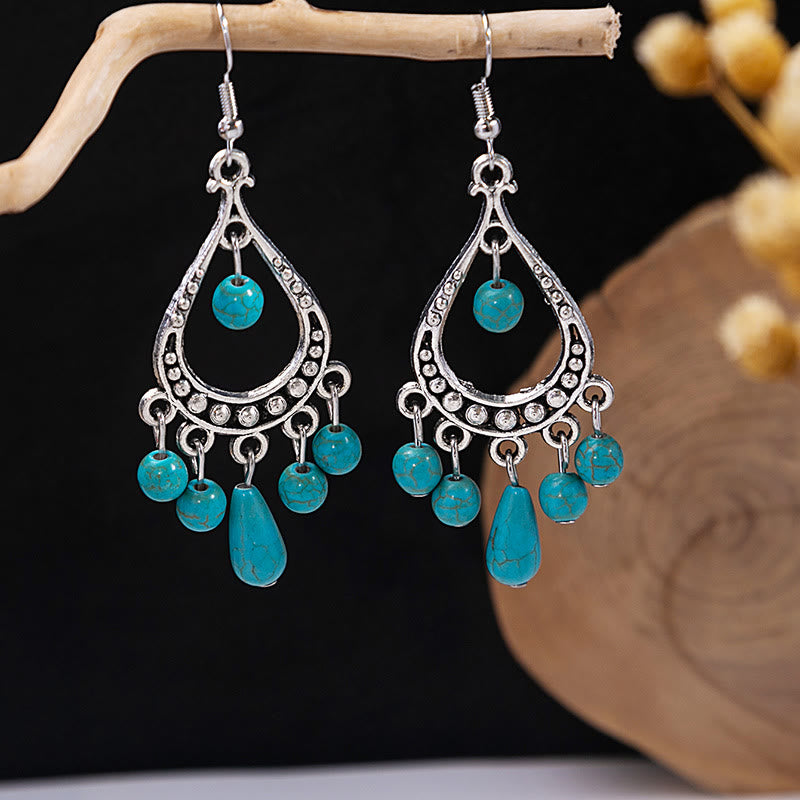 Olivenorma Retro Ethnic Style Bohemian Tassel Turquoise Earrings