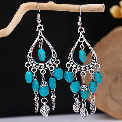 Olivenorma Retro Ethnic Style Bohemian Tassel Turquoise Earrings