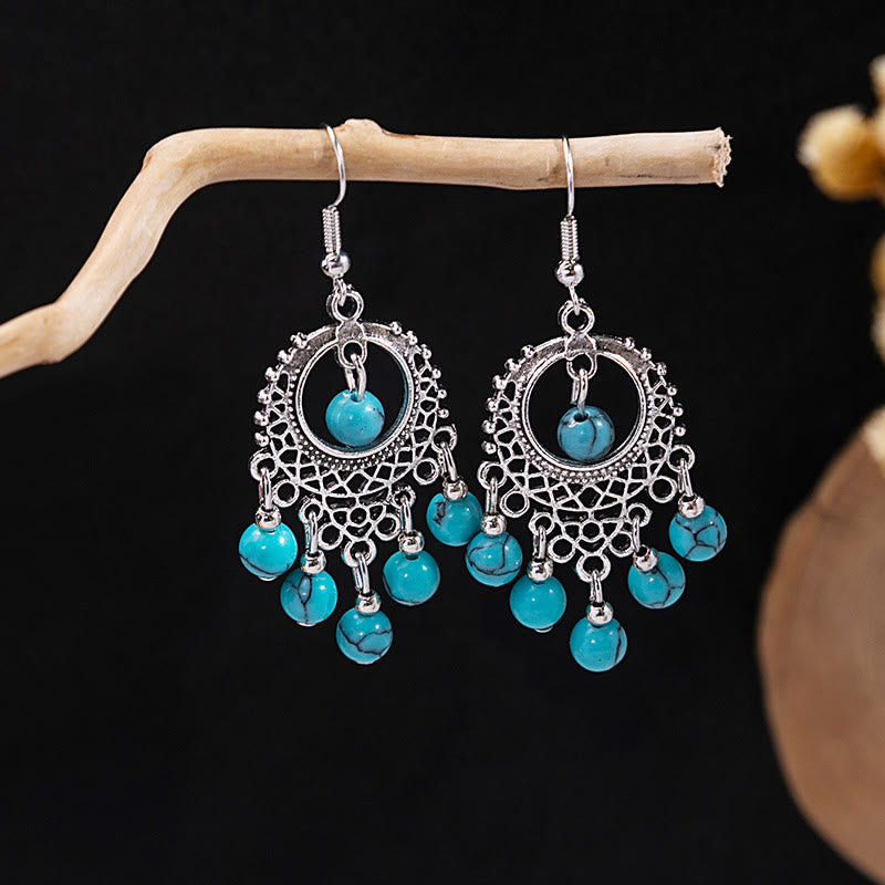 Olivenorma Retro Ethnic Style Bohemian Tassel Turquoise Earrings