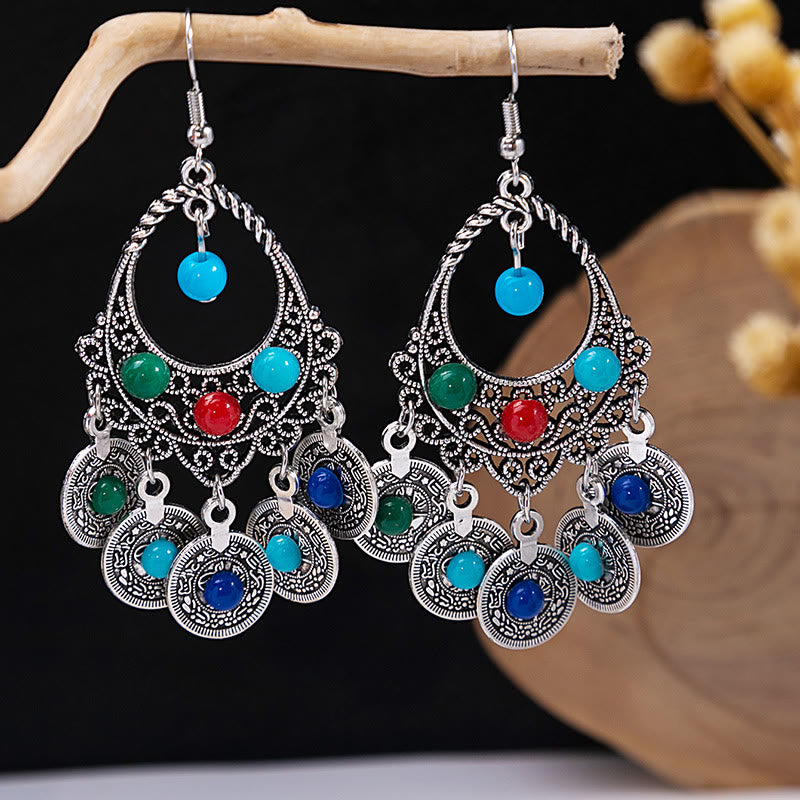 Olivenorma Retro Ethnic Style Bohemian Tassel Turquoise Earrings